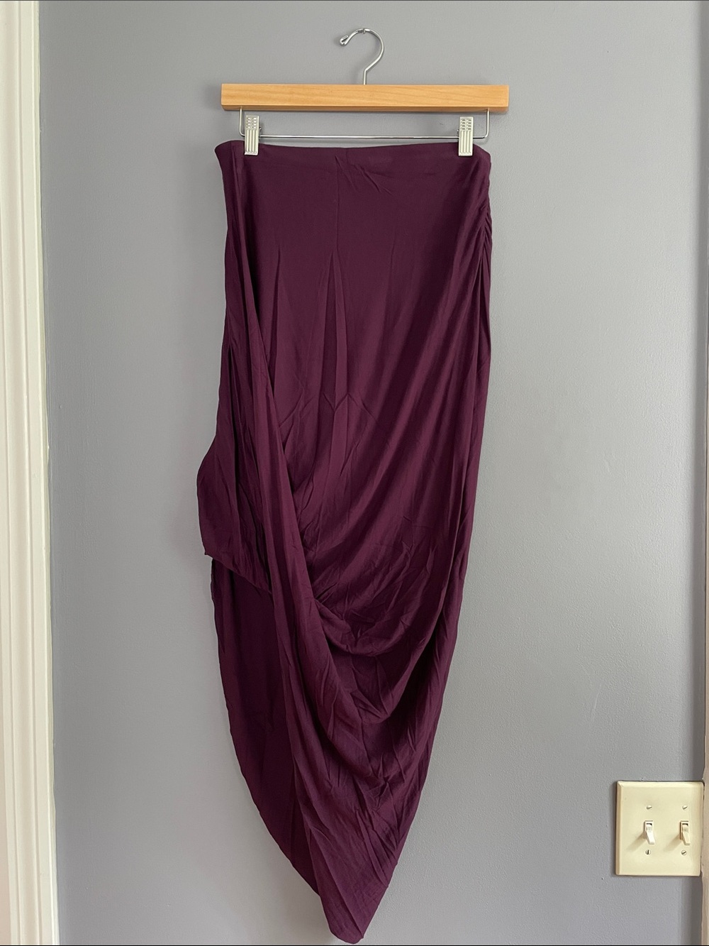 Express Asymmetrical Draped Skirt - Plum/Burgundy